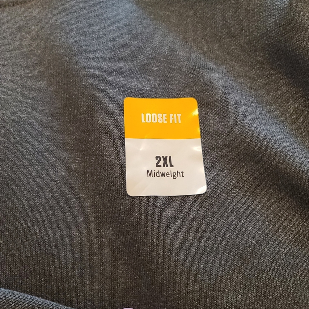 Carhartt Dark Gray Hoodie with Neon Yellow Sleeve Logo. H-5 - Picture 4 of 5